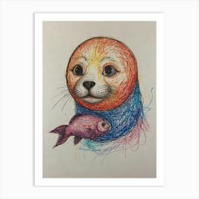 Seal With Fish Art Print