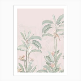Vintage Tropical Jungle Birds Pastel Pink Art Print