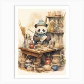 Panda Art Woodworking Watercolour 4 Art Print