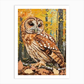 Tawny Owl Relief Illustration 4 Art Print
