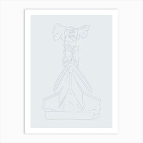 The Winged Victory of Samothrace (The Goddess Nike) Line Drawing - Blue Art Print