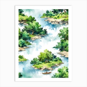 Watercolor river painting Art Print