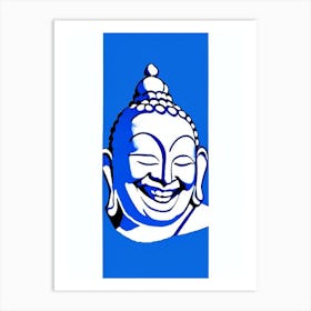 Laughing Buddha Symbol Blue And White Line Drawing Art Print