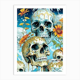 Surrealist Floral Skull Painting (57) Art Print