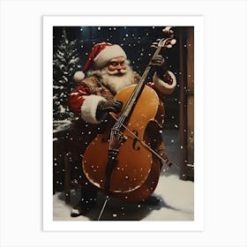 Santa Playing Cello Art Print