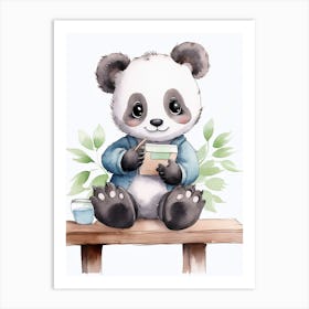 Baby Panda On A Toy Car, Watercolour Nursery 4 Art Print