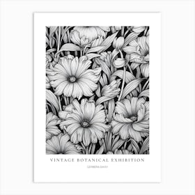 Gerbera Daisy 2 B&W Vintage Botanical Poster Art Print