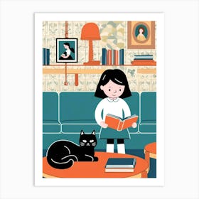 Illustration Of A Girl Reading A Book Art Print