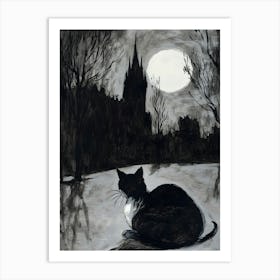 Dark Gothic Cat In The Moonlight Art Print