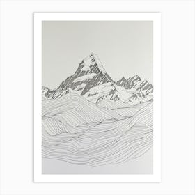 Aoraki Mount Cook New Zealand Line Drawing 6 Art Print