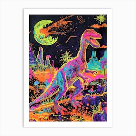 Neon Abstract Dinosaur In The Wild Art Print