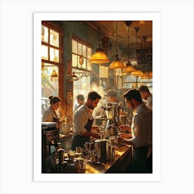 A Busy Cafe Scene Captured In Impressionist Style Barista Bustling Amidst The Morning Rush Meticul (5) Art Print