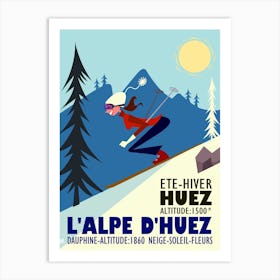 L Alpes D Huez Ski Poster Blue & White Art Print
