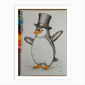 Penguin In Top Hat Art Print