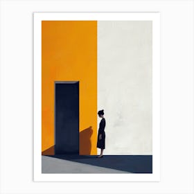 Woman In Front Of A Door, Minimalism Art Print