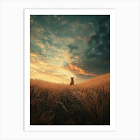 Fox In A Field At Sunset.Generated AI. Art Print Art Print