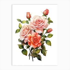 Roses On A White Background Art Print