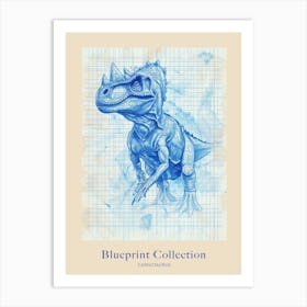 Carnotaurus Dinosaur Blue Print Sketch 1 Poster Art Print