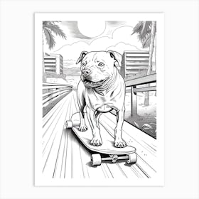 Staffordshire Bull Terrier Dog Skateboarding Line Art 4 Art Print