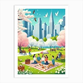 Picnic In The Park and City Art Print