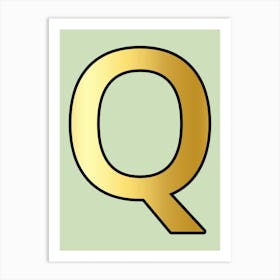 Letter Q Gold Alphabet Aqua Art Print