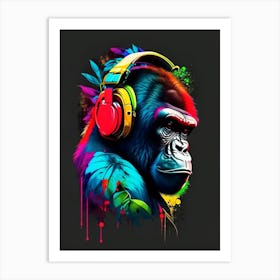 Gorilla With Headphones Gorillas Tattoo 1 Art Print