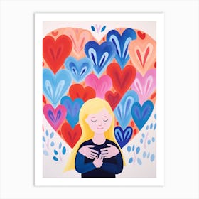 Person With Blonde Hair Holding A Heart 1 Art Print