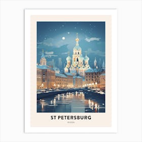 Winter Night  Travel Poster St Petersburg Russia 2 Art Print