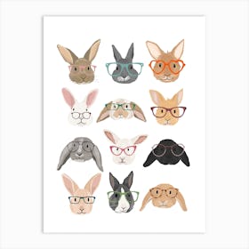 Rabbits In Glasses Art Print