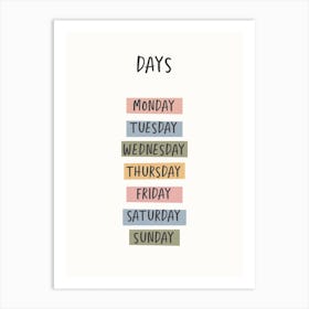 Days Of The Week For Kids Art Print