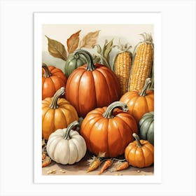 Holiday Illustration With Pumpkins, Corn, And Vegetables (11) Art Print