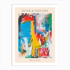 Dinosaur Shopping With Shopping Bags Abstract Painting 3 Poster Art Print