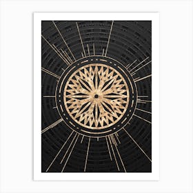 Geometric Glyph Symbol in Gold with Radial Array Lines on Dark Gray n.0109 Art Print