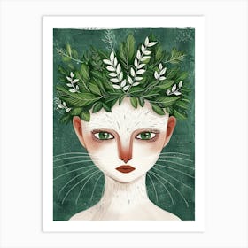 Cat With Leaves On Her Head 1 Art Print