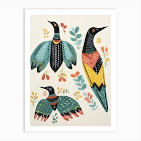 Folk Style Bird Painting Common Loon Art Print