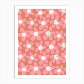 Playful Blooming Flowers Watermelon Pink On Coral Art Print