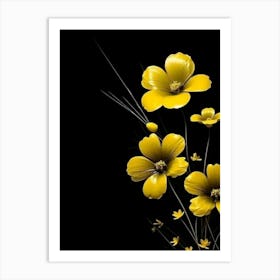 Yellow Flowers On Black Background Art Print