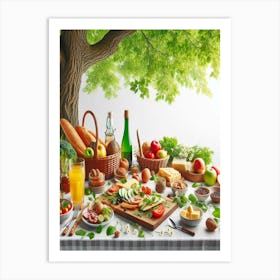 Picnic Table With Fruits And Vegetables Art Print