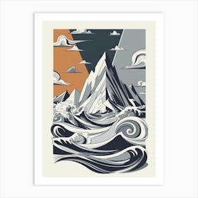 Waves And Mountains Art Print