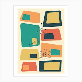 Mid Century Abstract Blocks 18 Yellow, Teal, And Orange Art Print