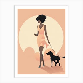 Sunny Days Dog Walking Pastel Illustration 2 Art Print