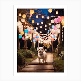 Westie Standing Under Balloons Art Print