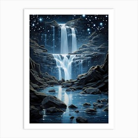 Waterfall At Night Art Print