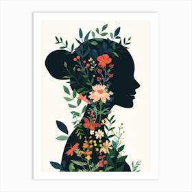 Silhouette Of A Woman With Flowers 7 Art Print