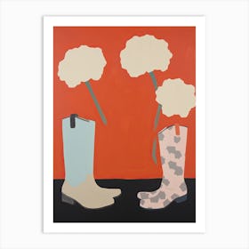 A Painting Of Cowboy Boots With Yellow Flowers, Pop Art Style 1 Art Print