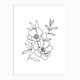 Flower Drawing Monoline Asthetic Mnimalist Drawing Art Print