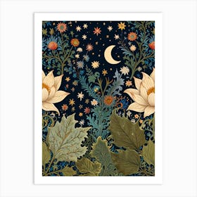 William Morris Lotus Flowers And Moon Art Print