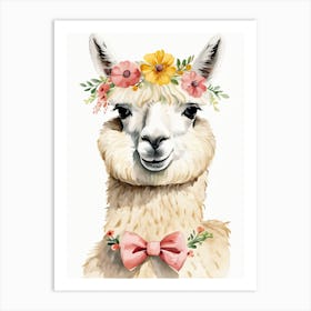 Baby Alpaca Wall Art Print With Floral Crown And Bowties Bedroom Decor (2) Art Print