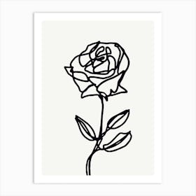 Line Drawing Of A Rose Monoline Blue Art Print