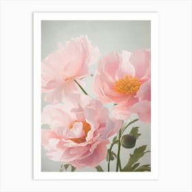Peonies Flowers Acrylic Painting In Pastel Colours 1 Art Print